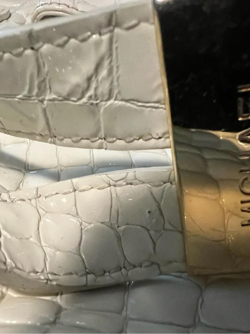 Michael Kors White Croc-Embossed Patent Shoulder Bag with Gold Hardware